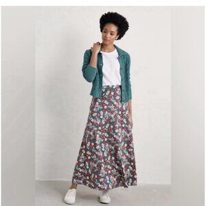 Seasalt Cornwall Rose Maxi Skirt US 12 Floral Stretch Knit Pull On Cottage Core